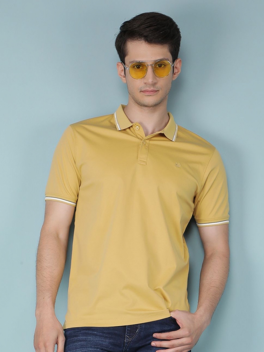 

Crimsoune Club Men Polo Collar Slim Fit T-shirt, Mustard