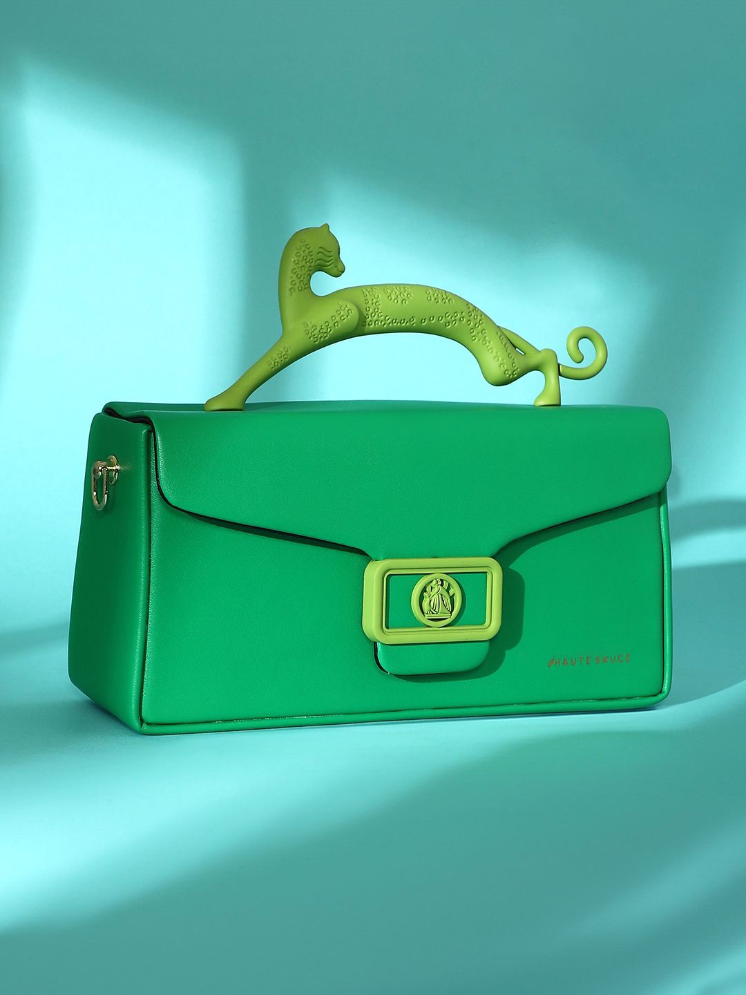 

HAUTE SAUCE by Campus Sutra Leather Structured Satchel with Bow Detail, Green