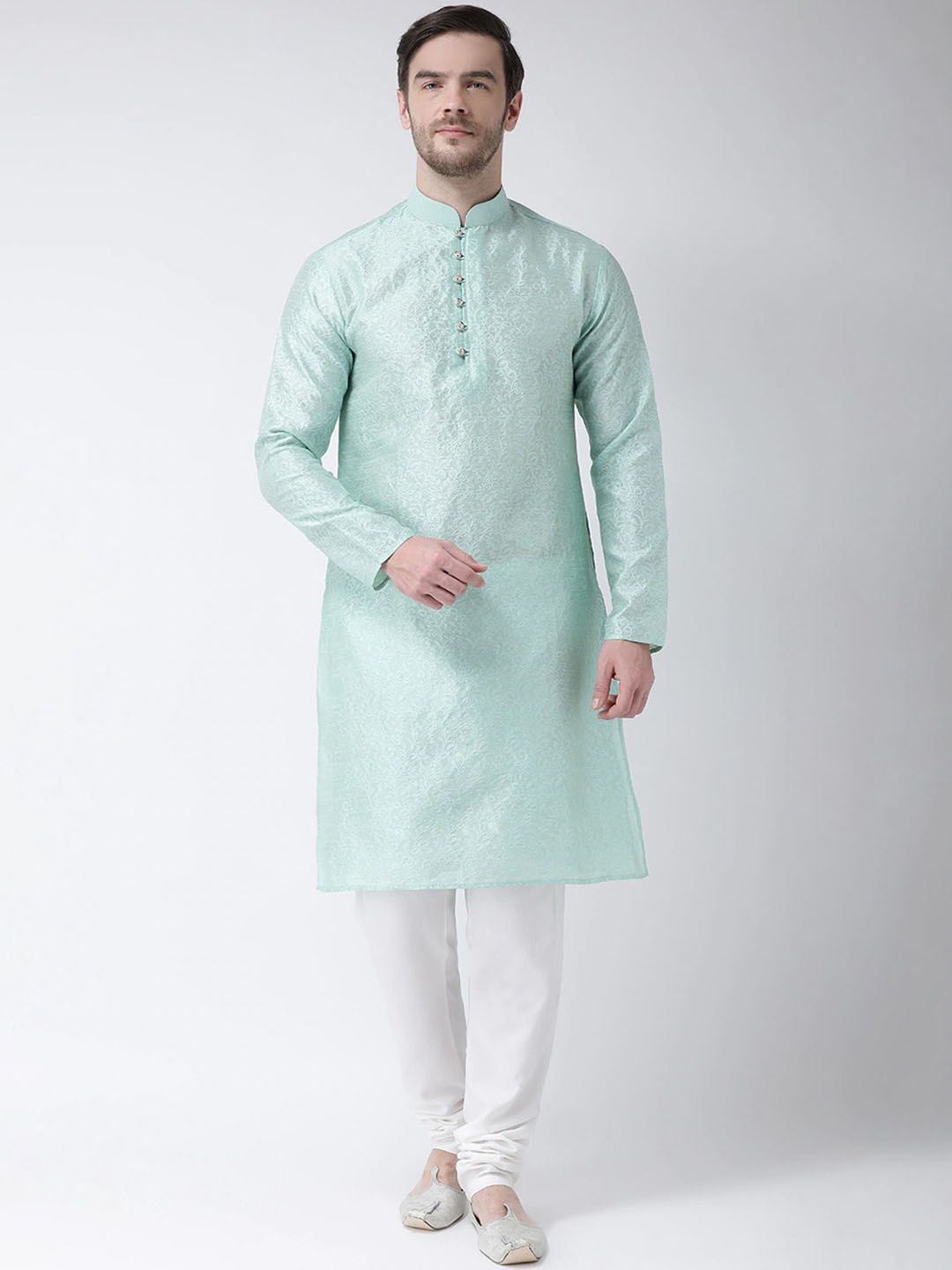 

SG LEMAN Men Regular Raw Silk Kurta with Pyjamas, Turquoise blue