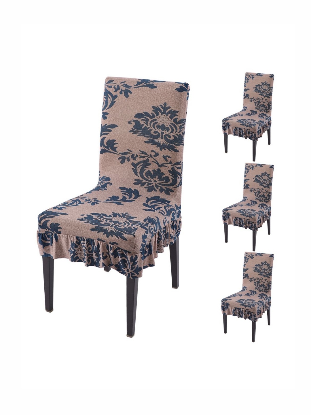 

HOKIPO Set Of 4 Coffee Brown Printed Chair Covers