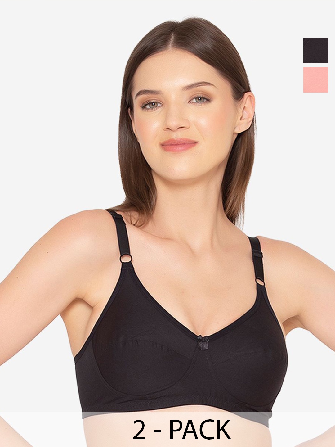 

GROVERSONS Paris Beauty Full Coverage Solid Non Padded Bra Pack of 2, Black