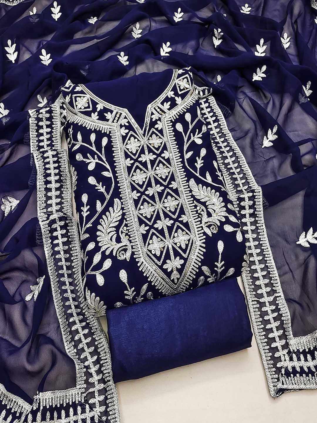 

Lilots Embroidered Unstitched Dress Material, Blue