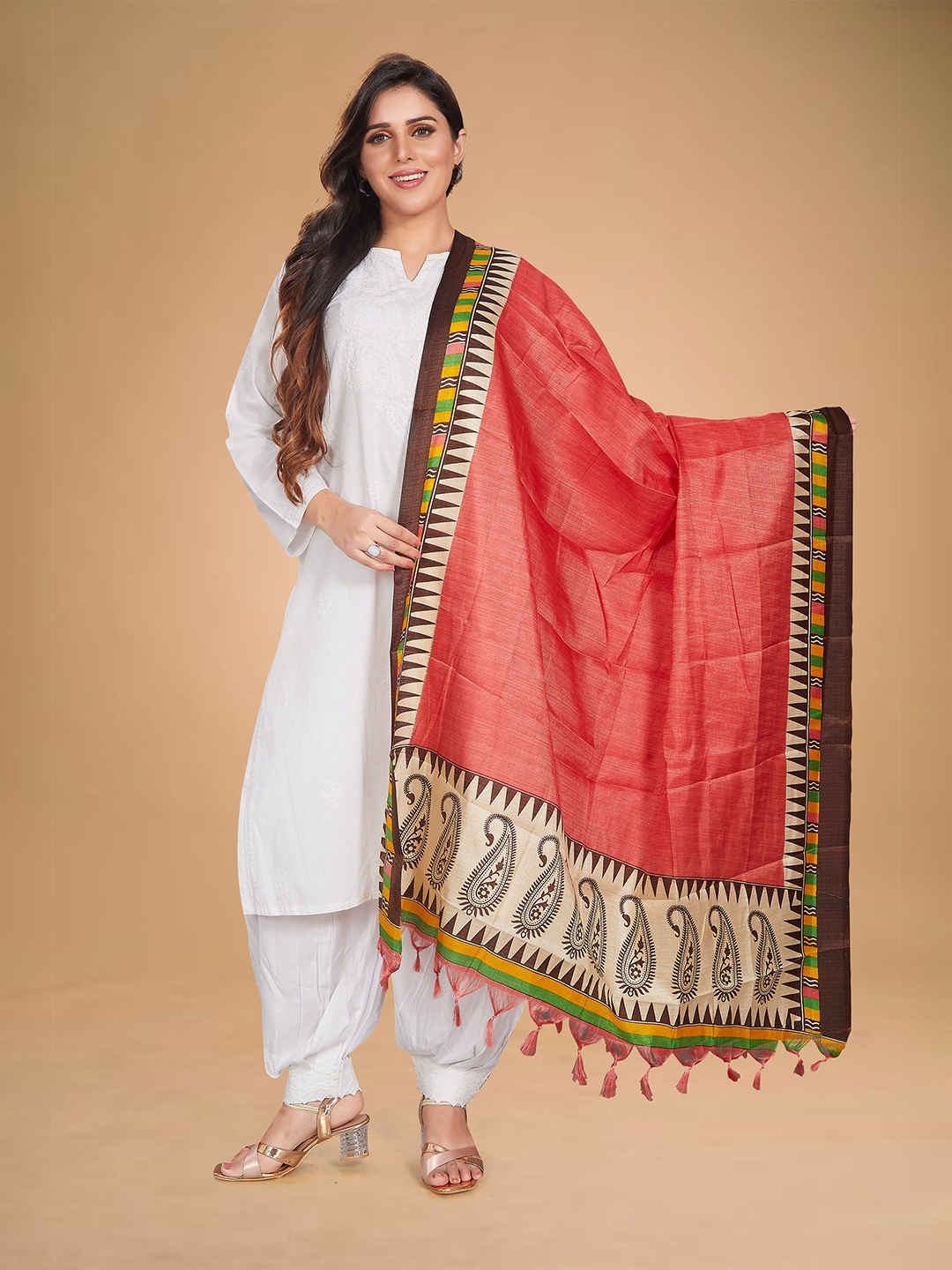 

Rani Saahiba Printed Art Silk Dupatta, Red