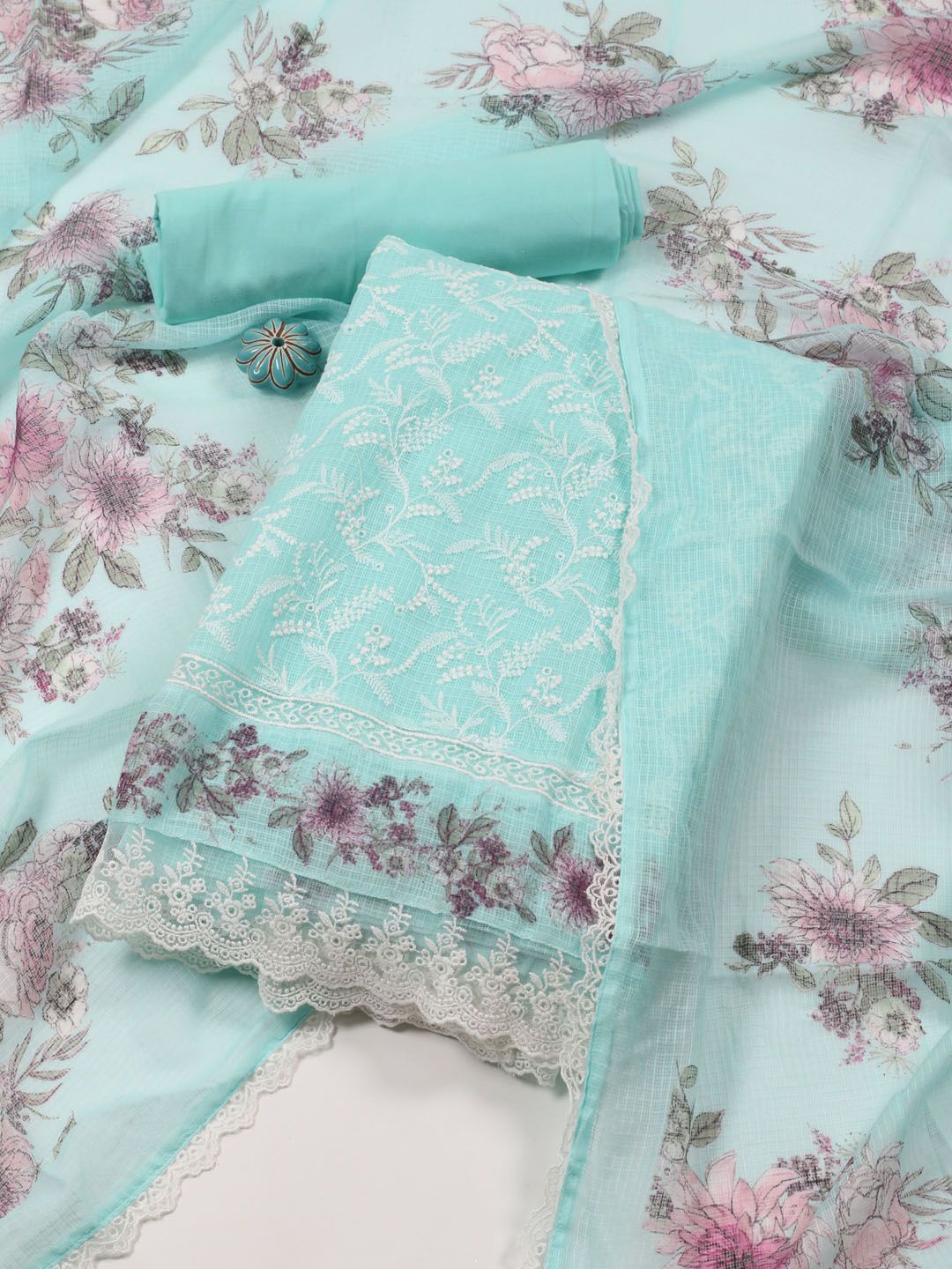 

Meena Bazaar Embroidered Unstitched Dress Material, Sea green