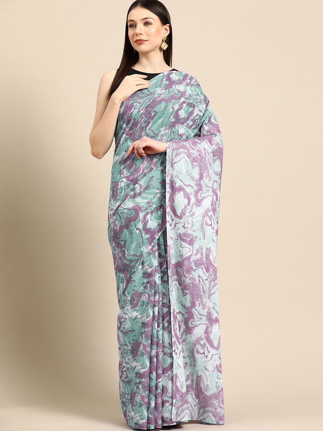 

BUTA BUTI Pure Cotton Abstract Printed Saree, Lavender