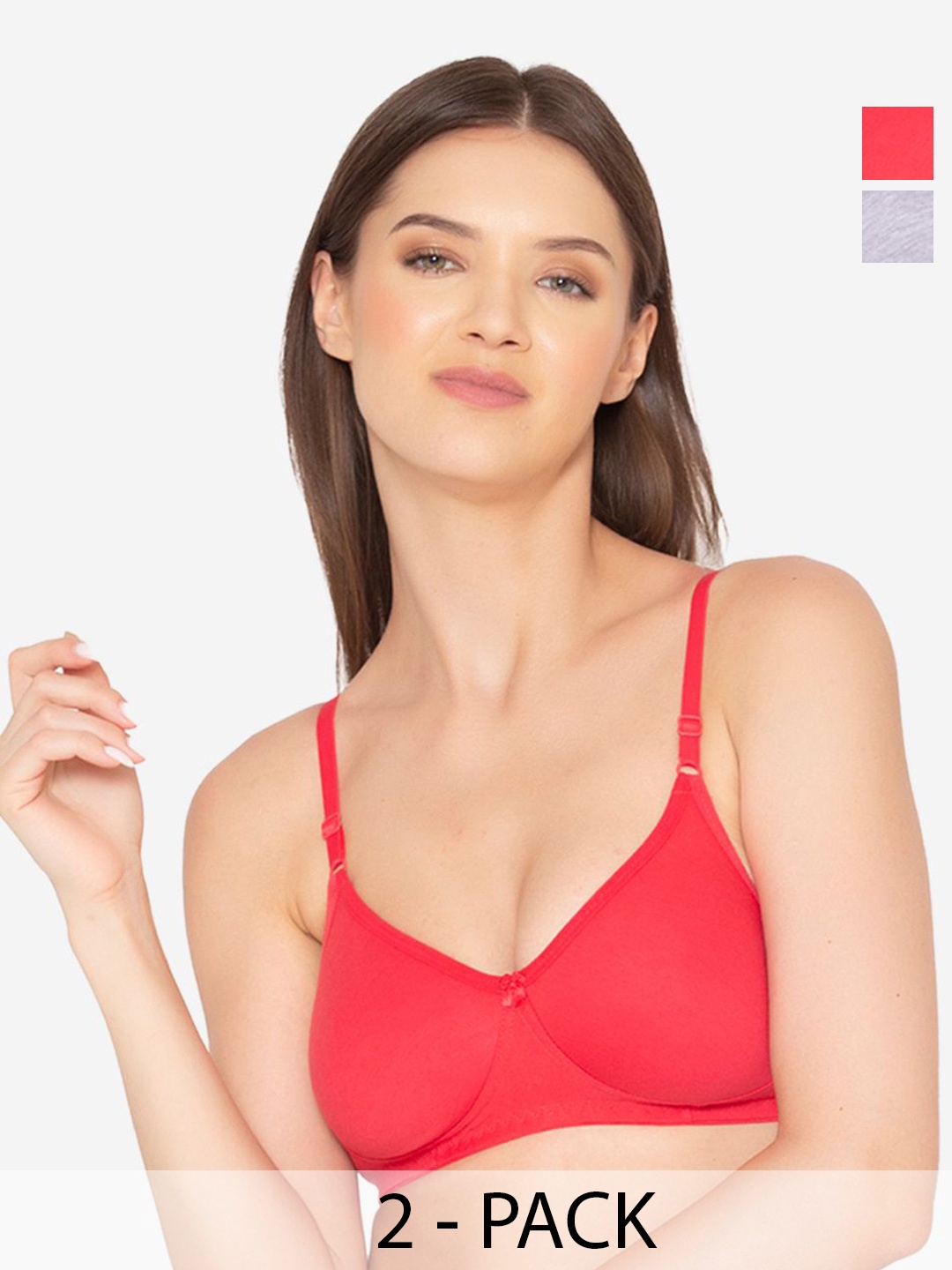 

GROVERSONS Paris Beauty Full Coverage Solid Bra Pack of 2, Red
