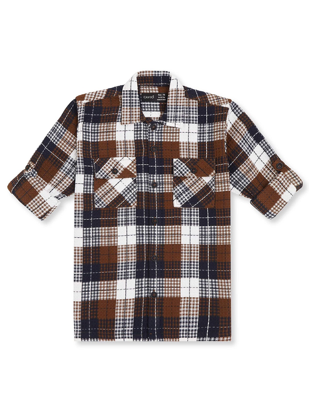 

CAVIO Boys Comfort Cuban Collar Tartan Checked Cotton Casual Shirt, Khaki