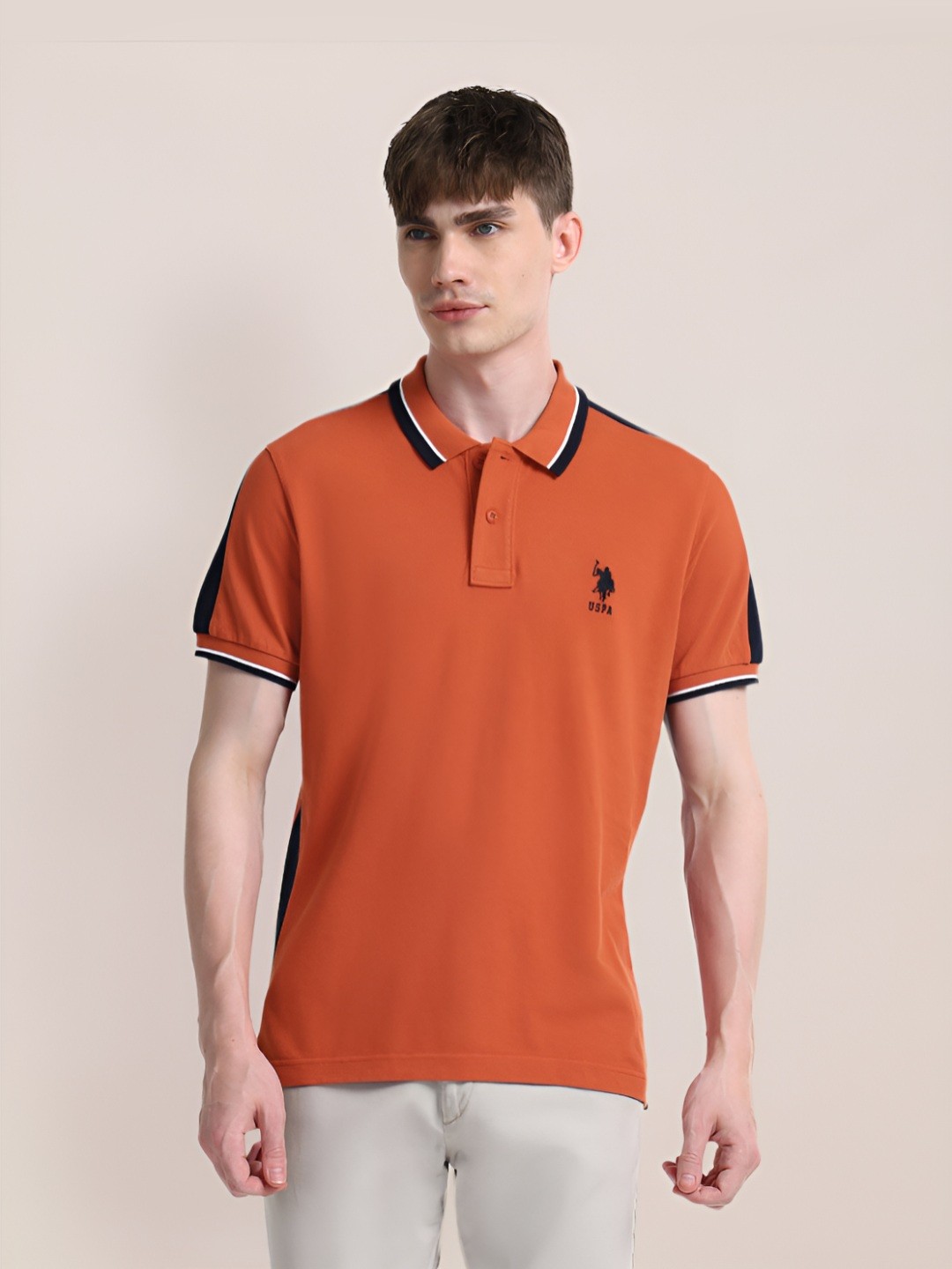 

U.S. Polo Assn. Men Polo Collar Slim Fit T-shirt, Orange