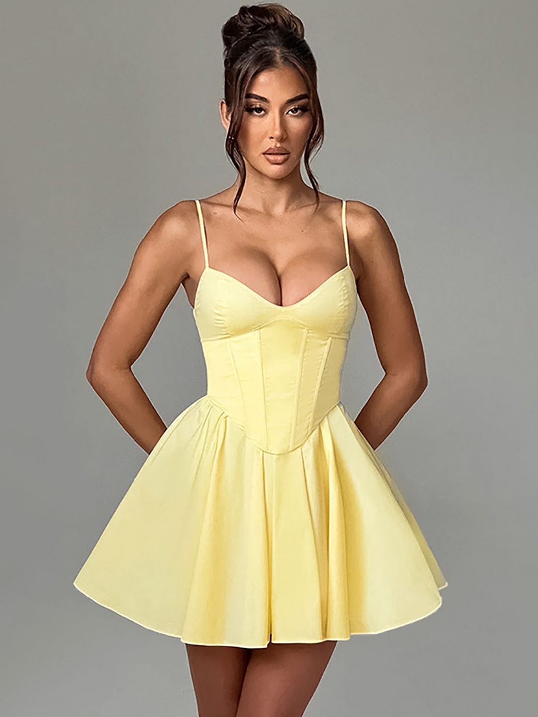 

StyleCast x Revolte Shoulder Straps Fit & Flare Mini Dress, Yellow