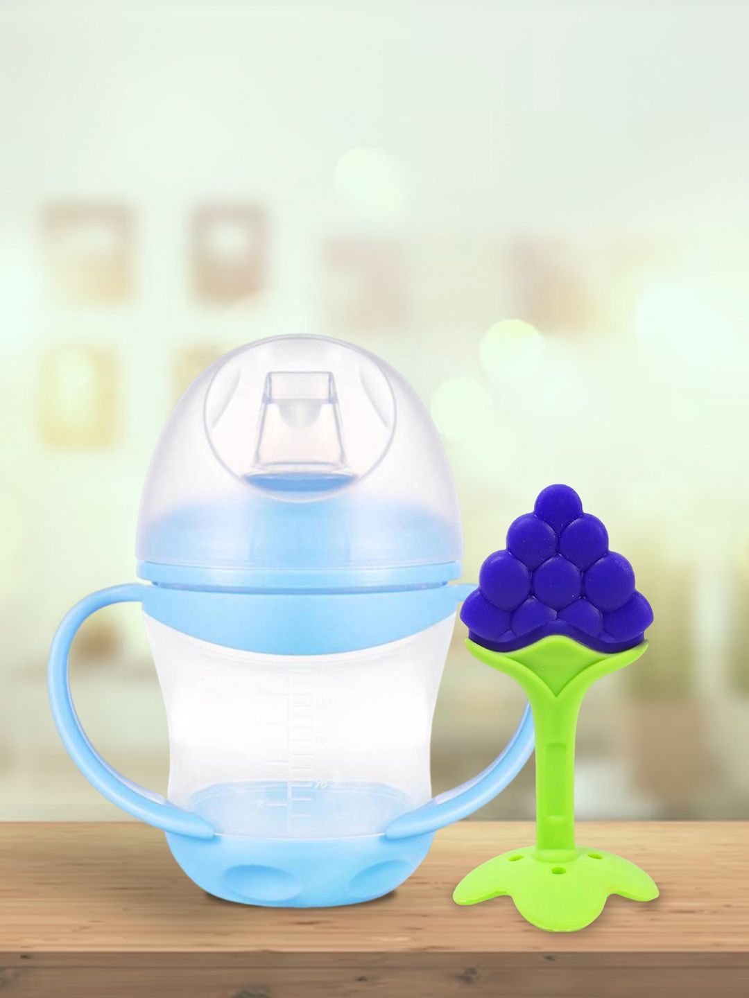 

Kidbea Infants 2Pcs Baby Sippers & Teather, Blue