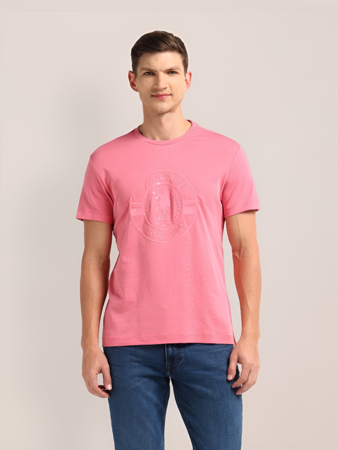 

U.S. Polo Assn. Men Typography Printed Pockets Slim Fit T-shirt, Pink