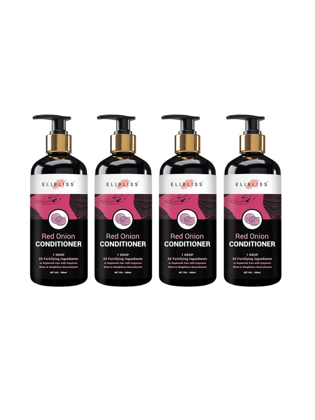 

ELIBLISS Set Of 4 Red Onion Conditioner With Aloevera-300 ml Each, Black