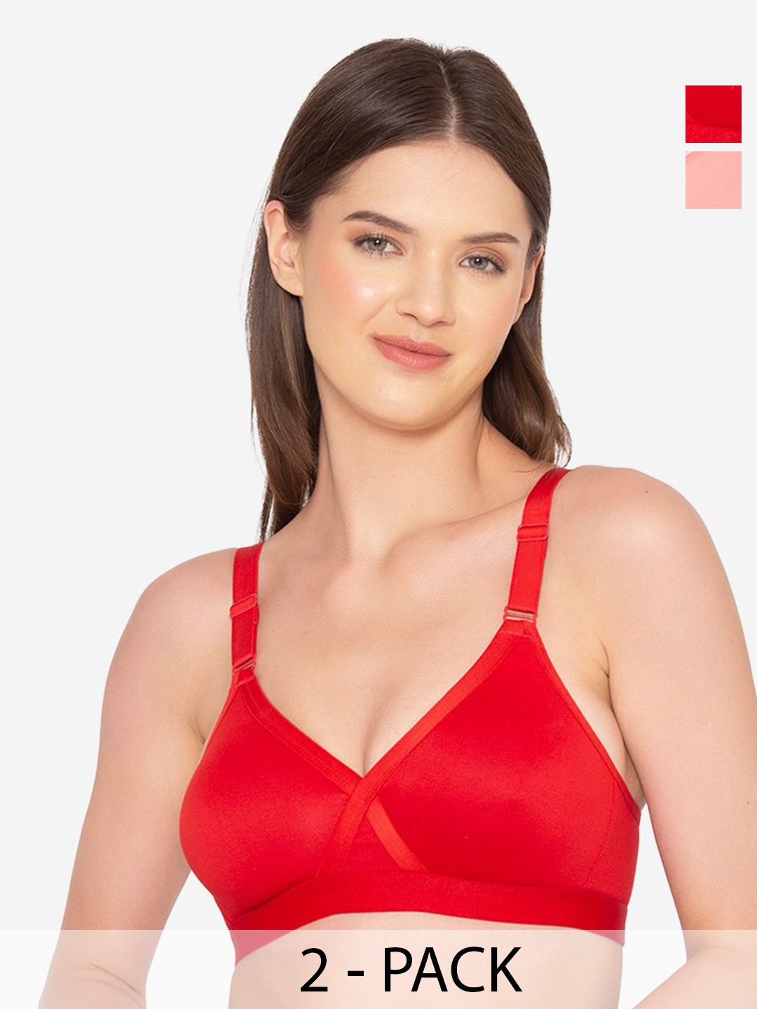 

GROVERSONS Paris Beauty Full Coverage Solid Non Padded Bra Pack of 2, Red