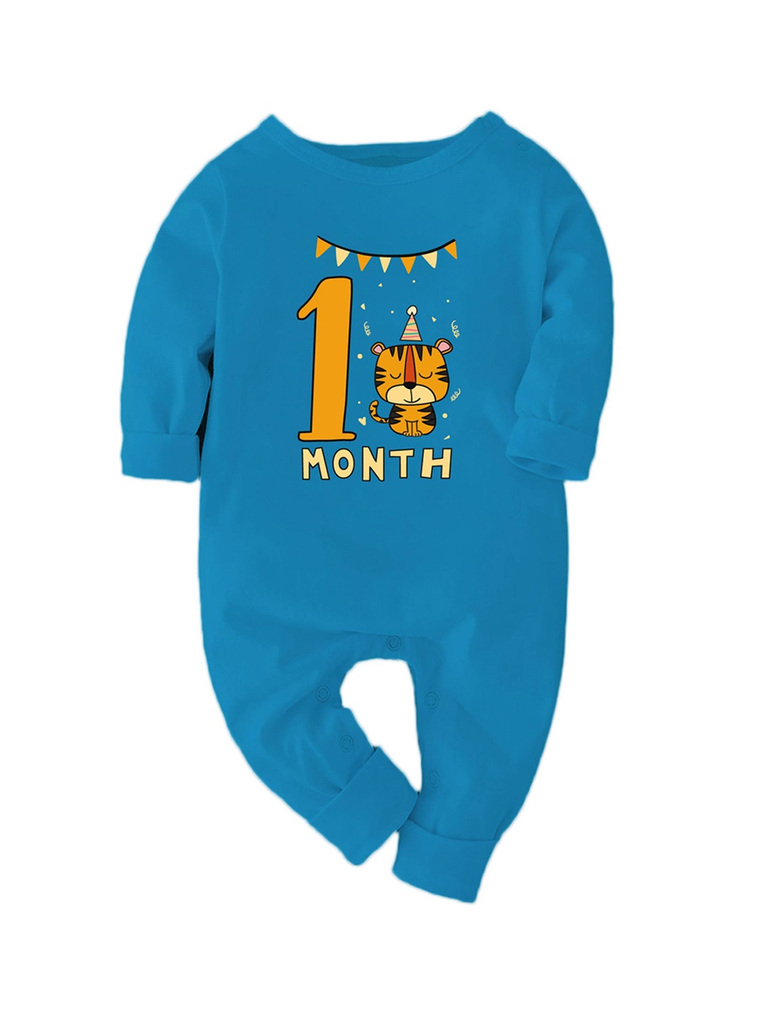 

Zeezeezoo Infants 1 Month Birthday Animals Printed Cotton Romper, Blue