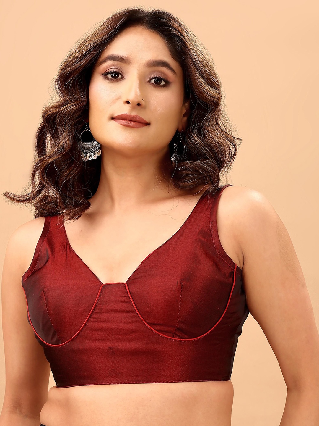 

SAZRIKA V Neck Sleeveless Saree Blouse, Maroon