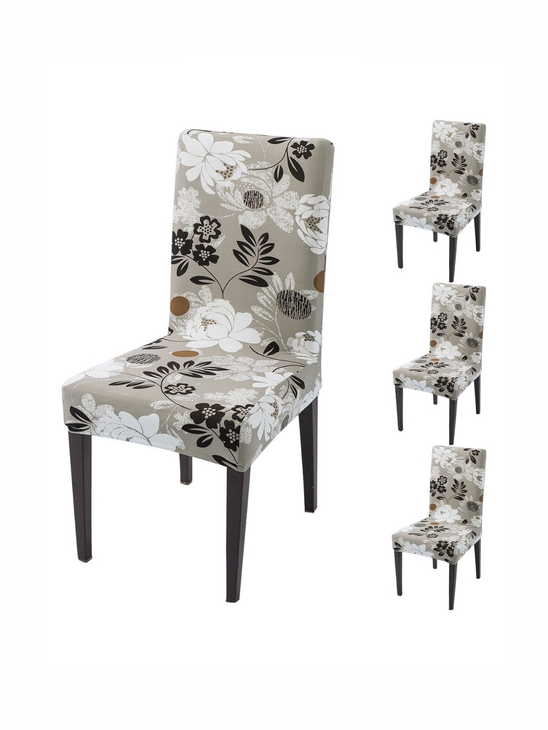 

HOKIPO Set Of 4 Grey Printed Chair Covers