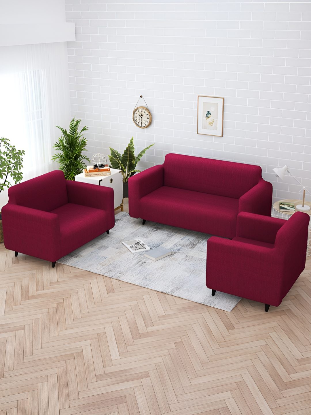 

Story@home Maroon Solid 6 Seater Stretchable Sofa Cover With Arms