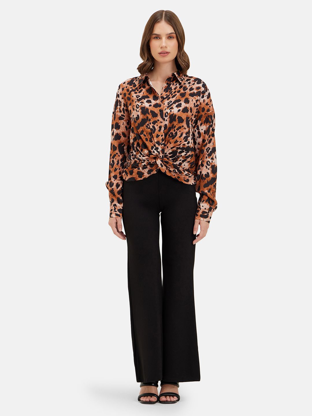 

Kazo Animal Print Shirt Style Top, Brown