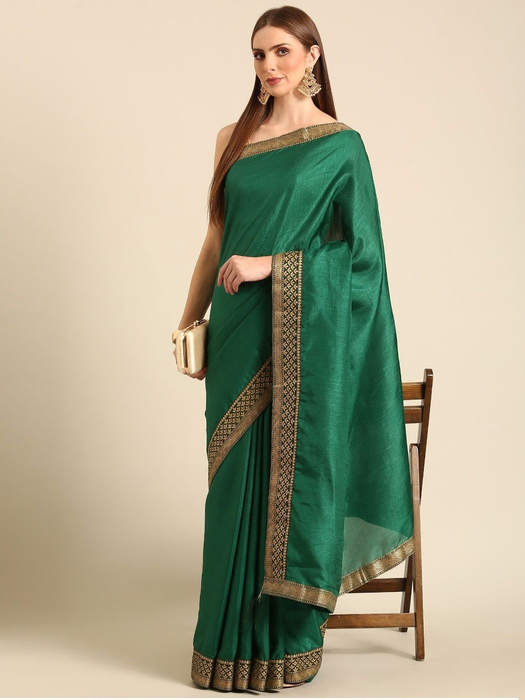

all about you Solid Silk Blend Saree, Green