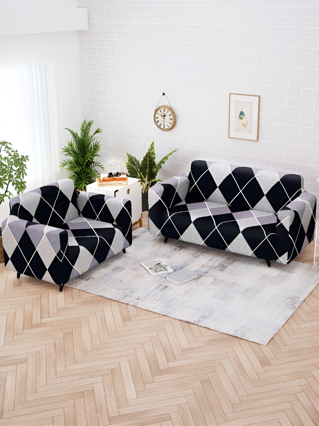 

Story@home Navy Blue & White Printed 5 Seater Stretchable Sofa Cover With Arms
