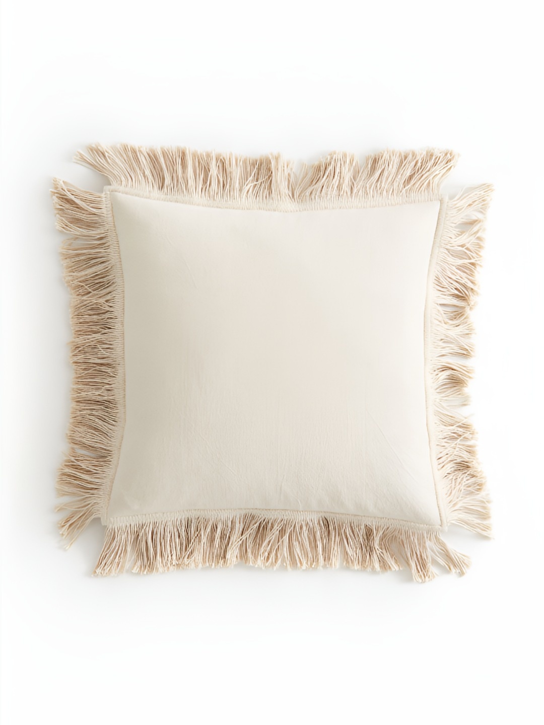 

H&M Fringed Cotton Cushion Cover, Beige
