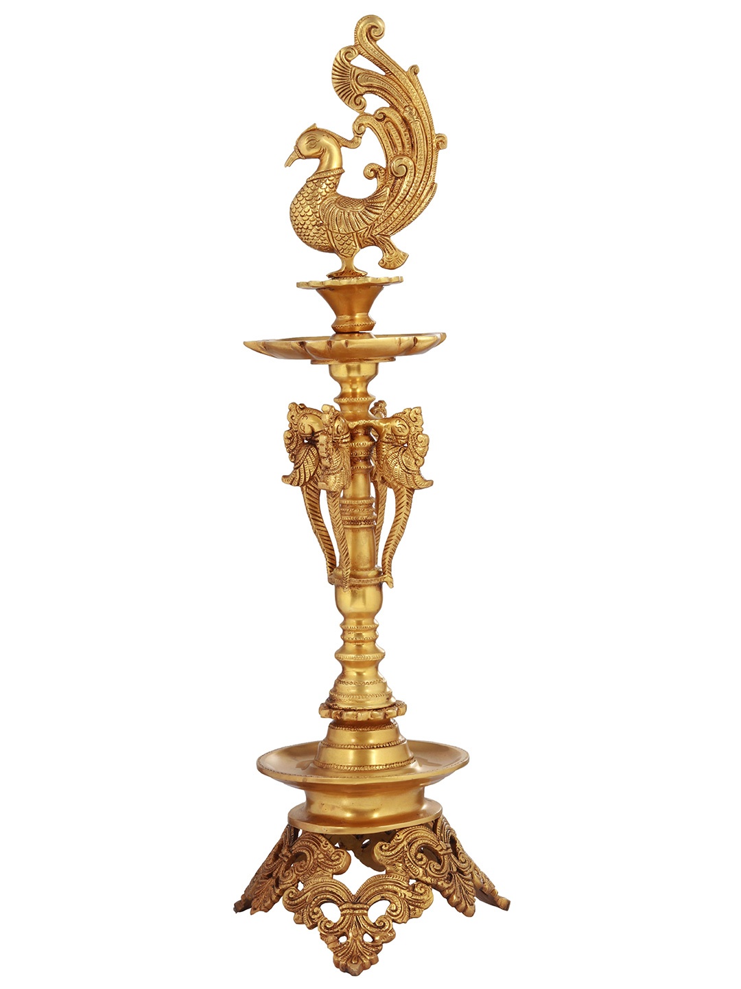 

Exotic India 23" Mayur Puja Lamp In Brass - Made In India, Gold