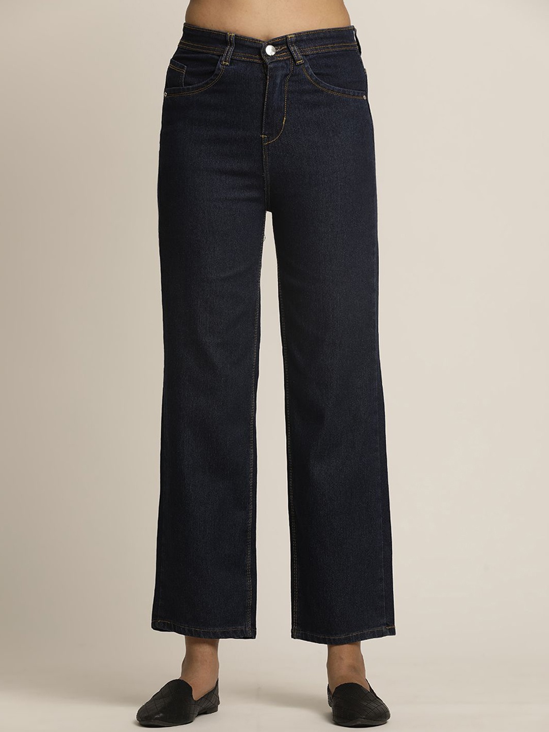 

BAESD Women Comfort Straight Fit High-Rise Jeans, Navy blue
