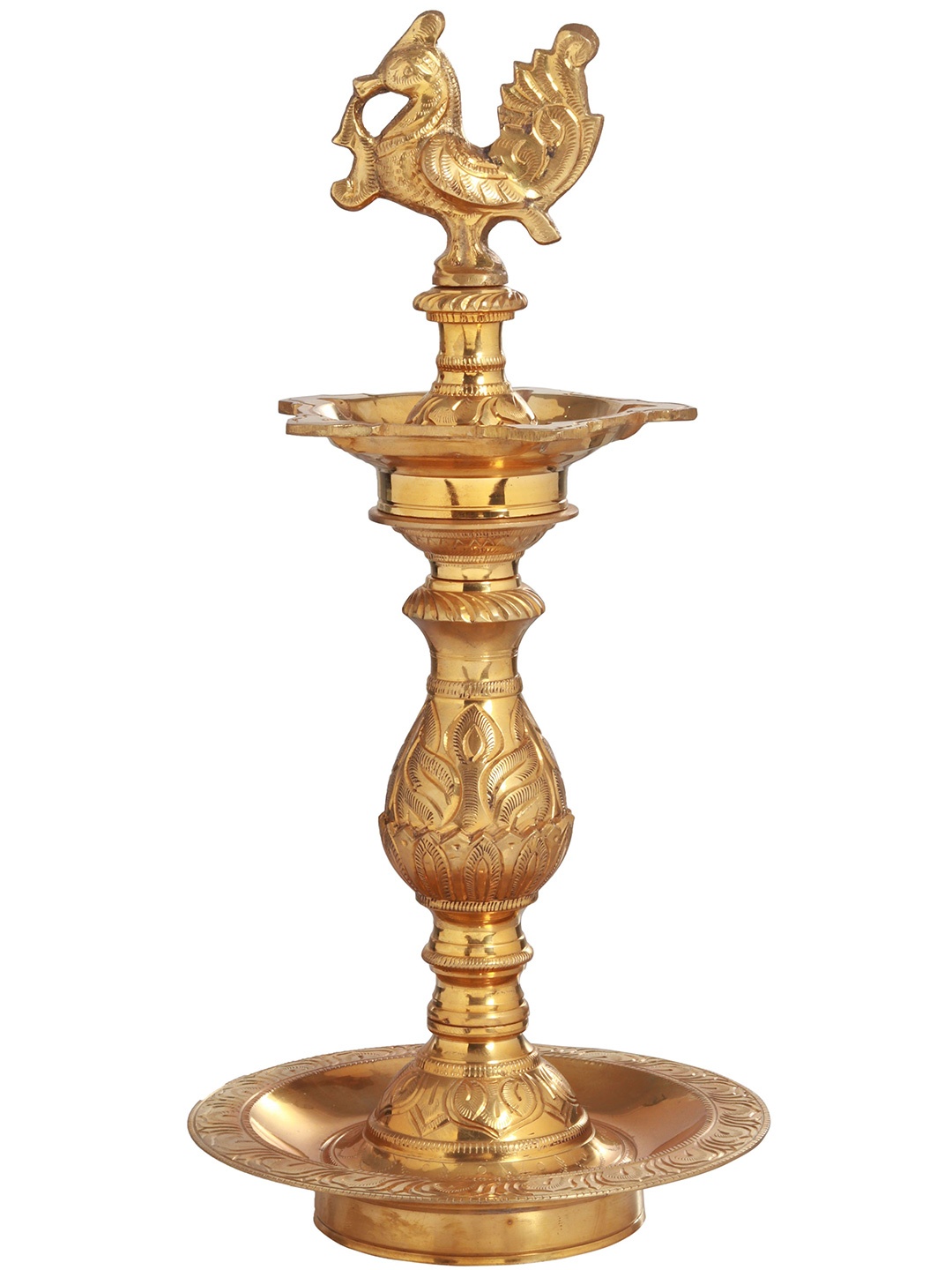 

Exotic India 12" Brass Five Wicks Puja Lamp, Gold