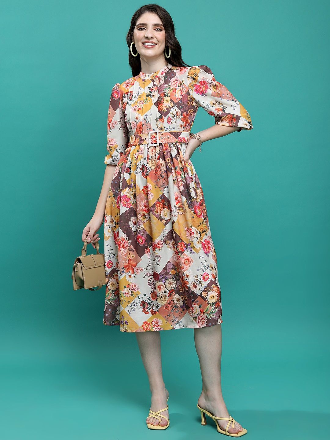 

Tokyo Talkies Floral Print Fit & Flare Midi Dress, Orange