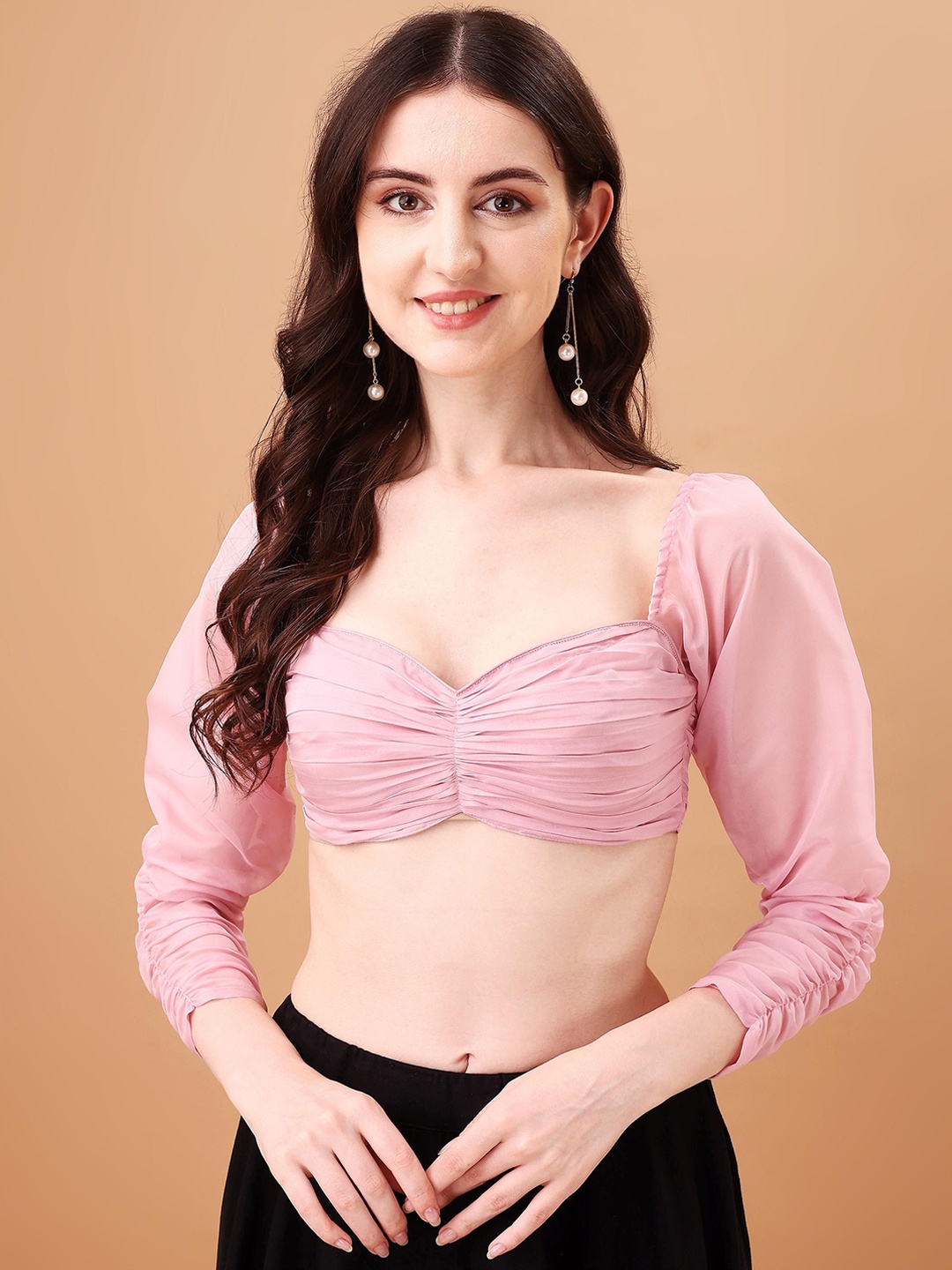 

SAZRIKA Square Neck Three Quarter Sleeve Saree Blouse, Pink