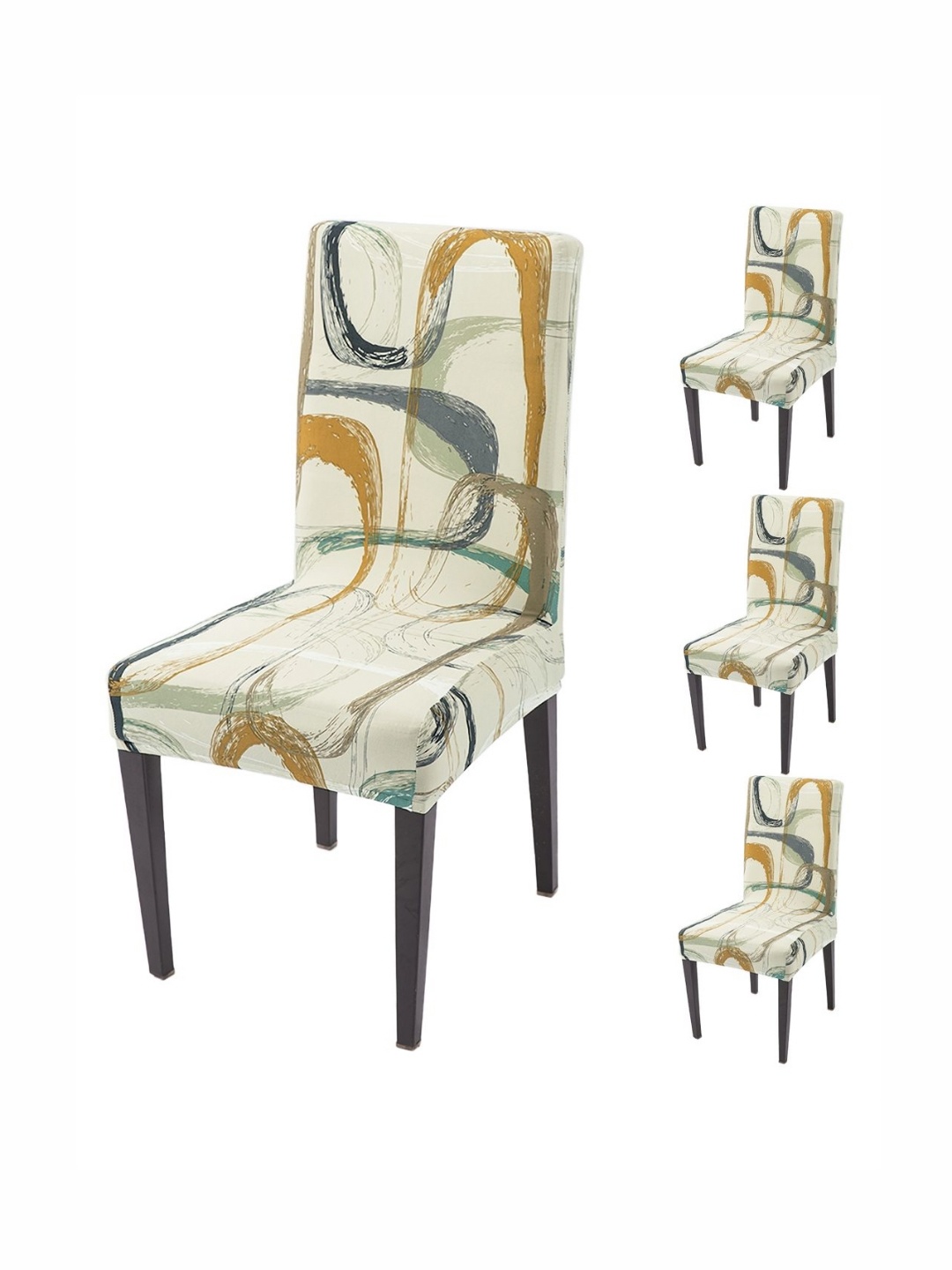 

HOKIPO 4 Pcs Beige & Green Printed 140 GSM Dining Table Chair Cover