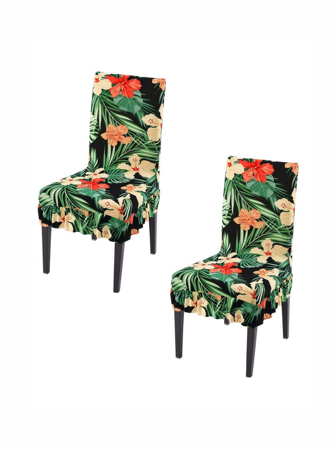 

HOKIPO Set Of 2 Green & Orange Printed Frill Chair Covers