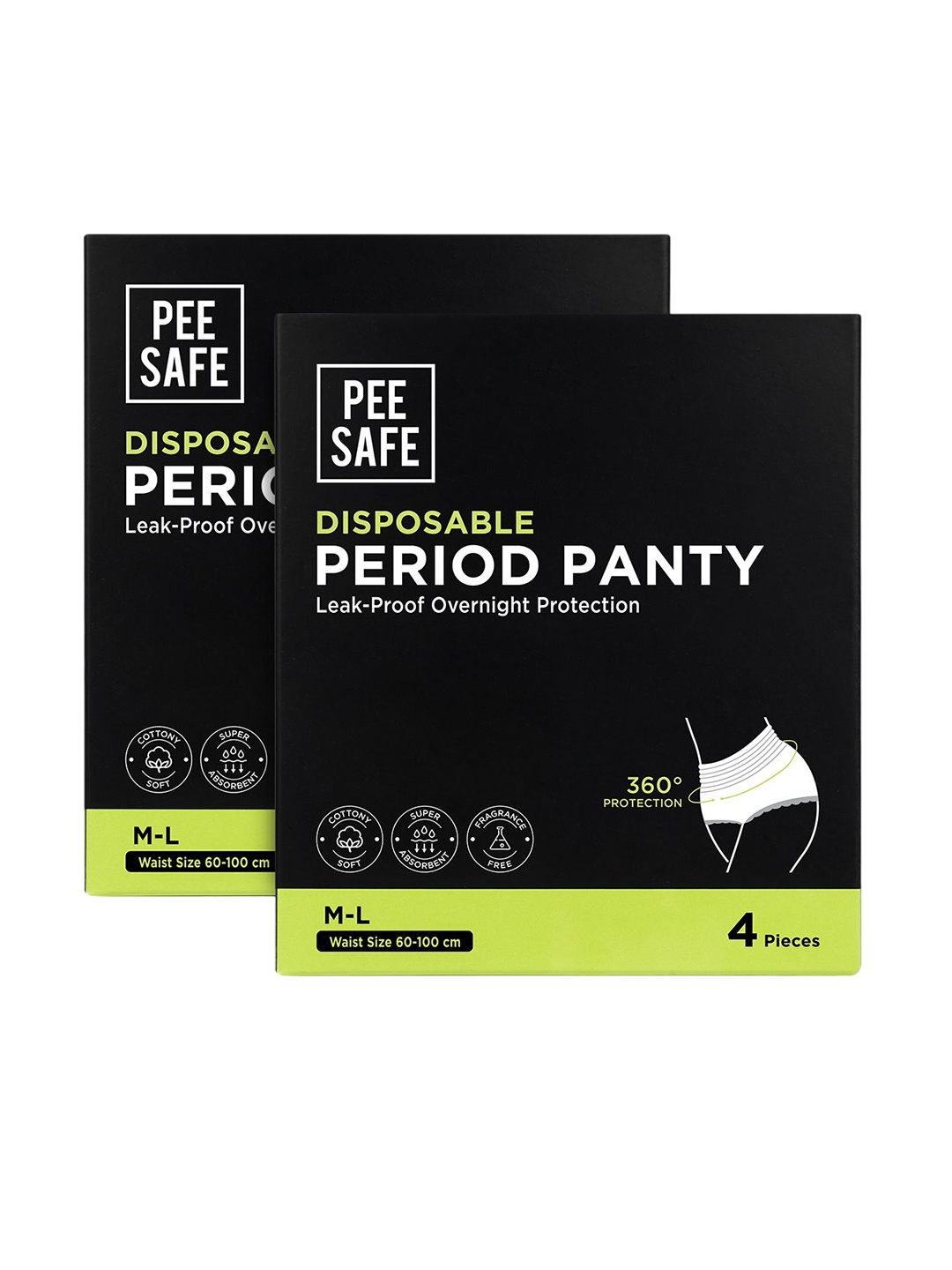 

PEESAFE Set Of 2 Disposable Period Panties - M-L Size - 4-Pcs Each, Black