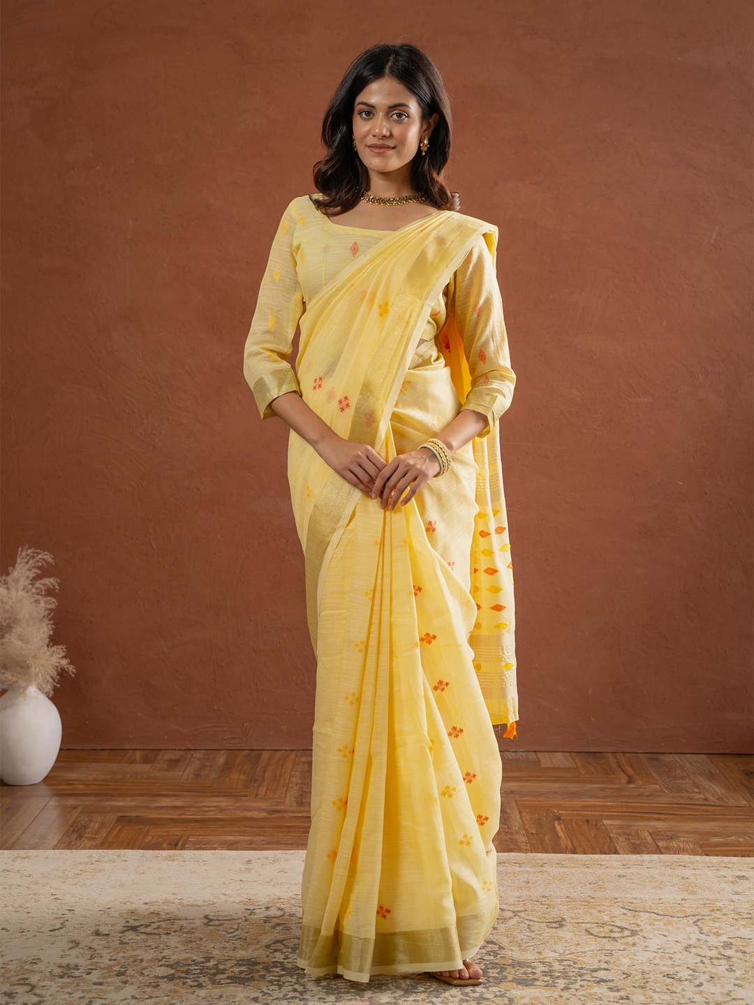 

Dori Woven Design Jamdani Saree, Yellow