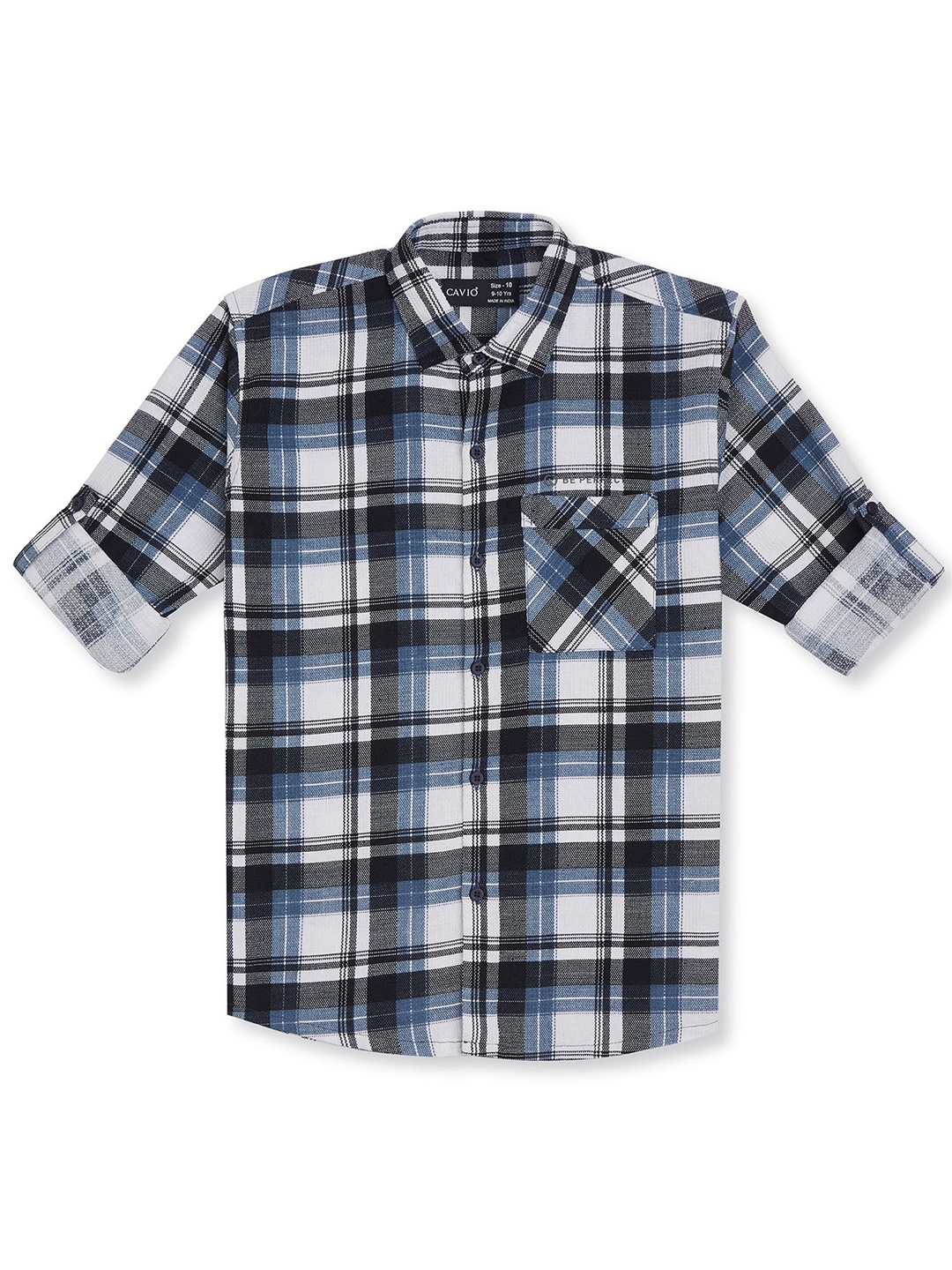 

CAVIO Boys Comfort Spread Collar Tartan Checked Cotton Casual Shirt, Blue