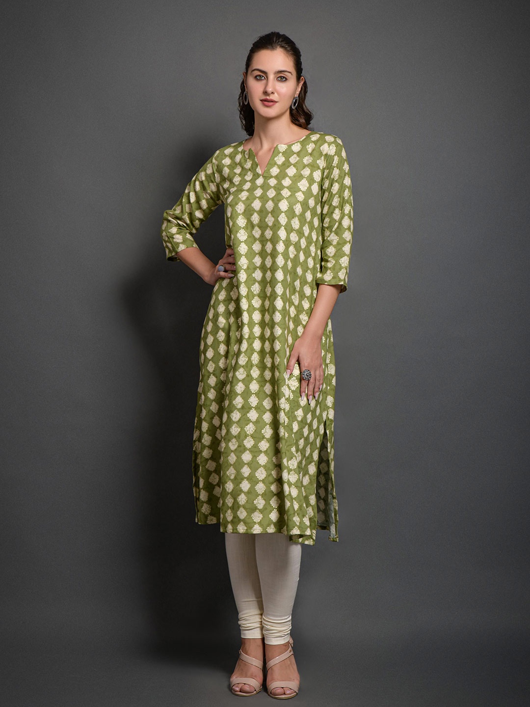 

SAZRIKA Ethnic Motifs Printed Kurta, Green