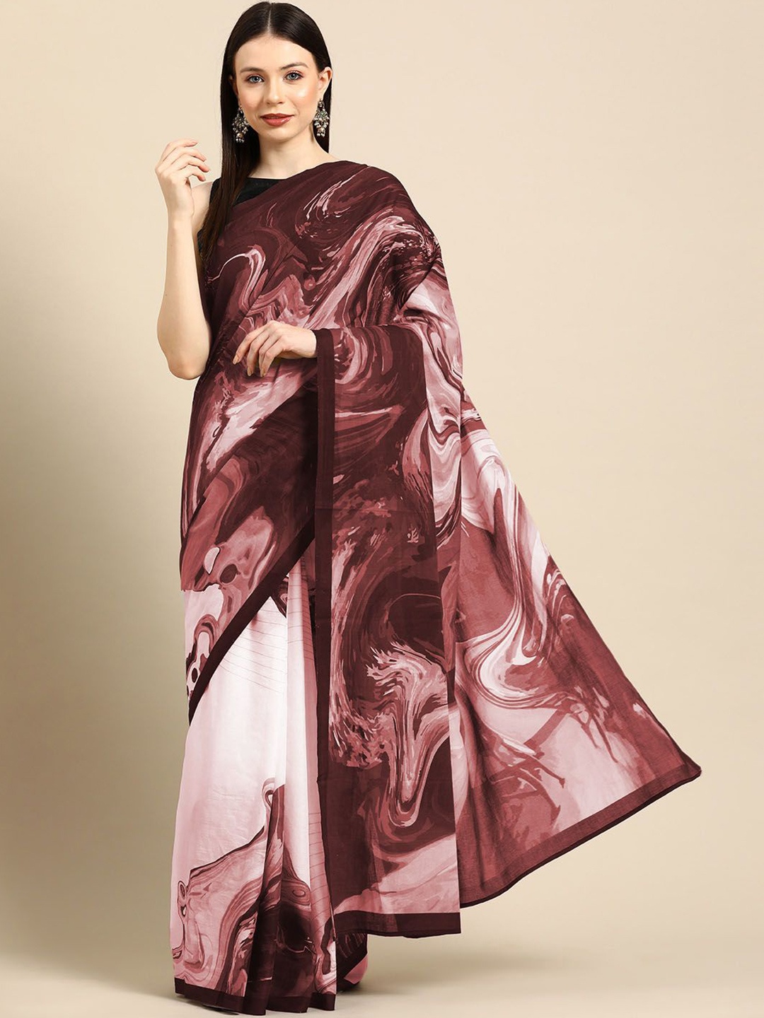 

BUTA BUTI Printed Abstract Pure Cotton Saree, White