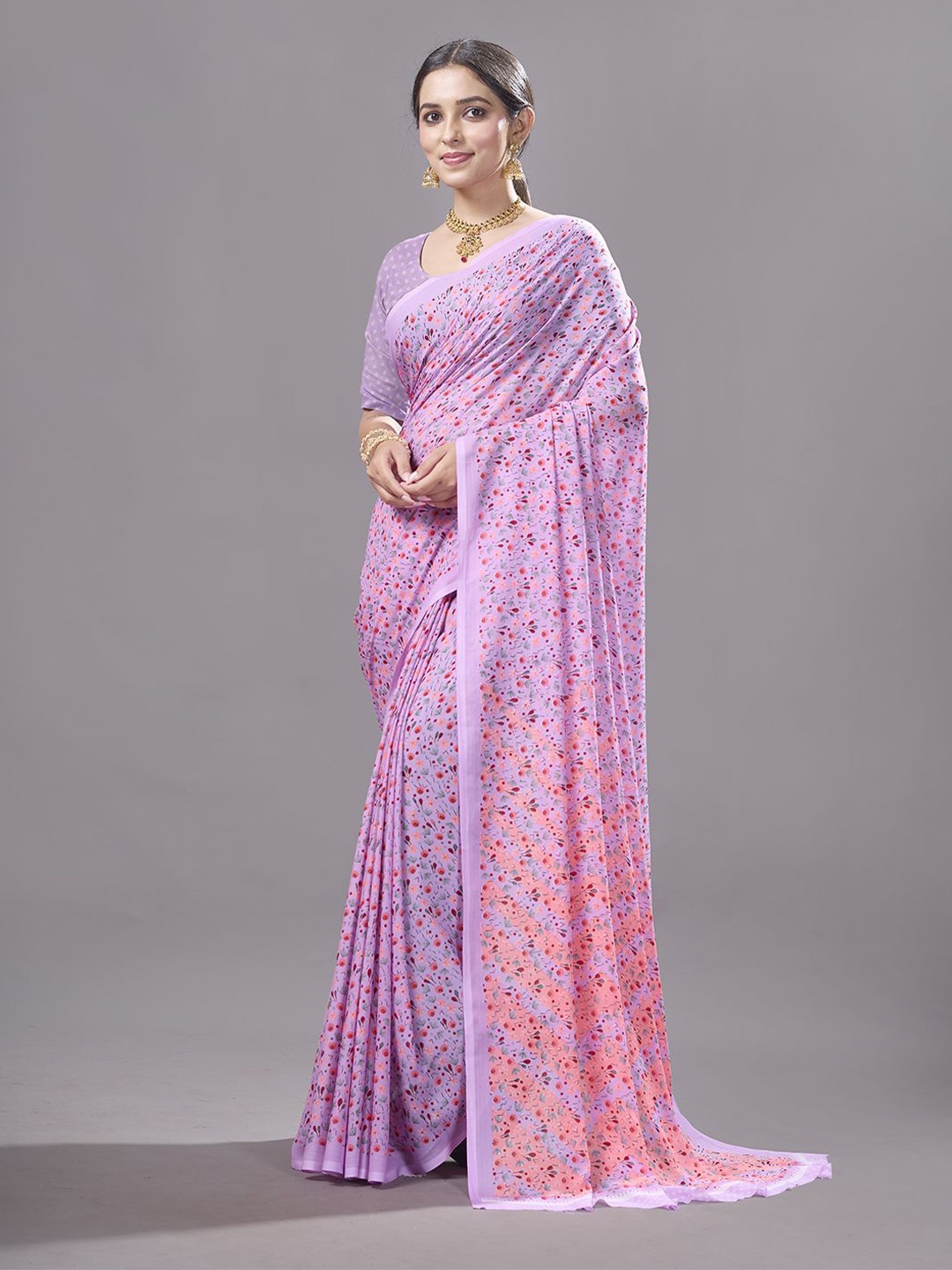 

NIRMAL CREATION Printed Floral Saree, Lavender