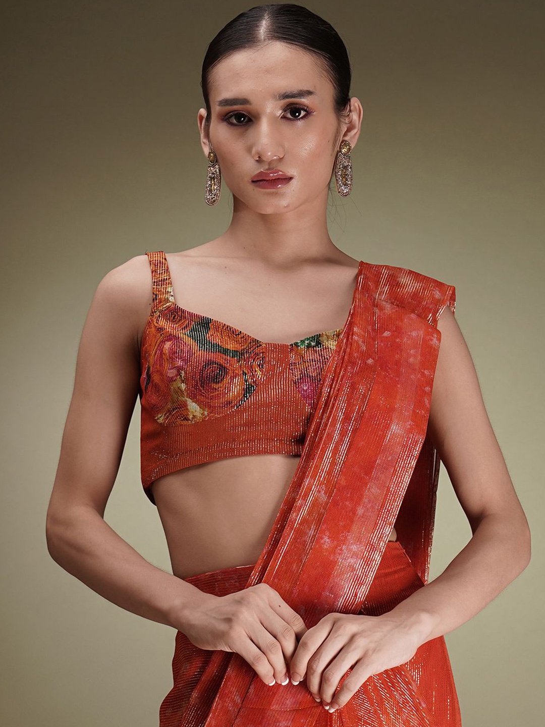 

Breathe by Aakanksha Singh Embellished Pure Georgette Saree, Orange