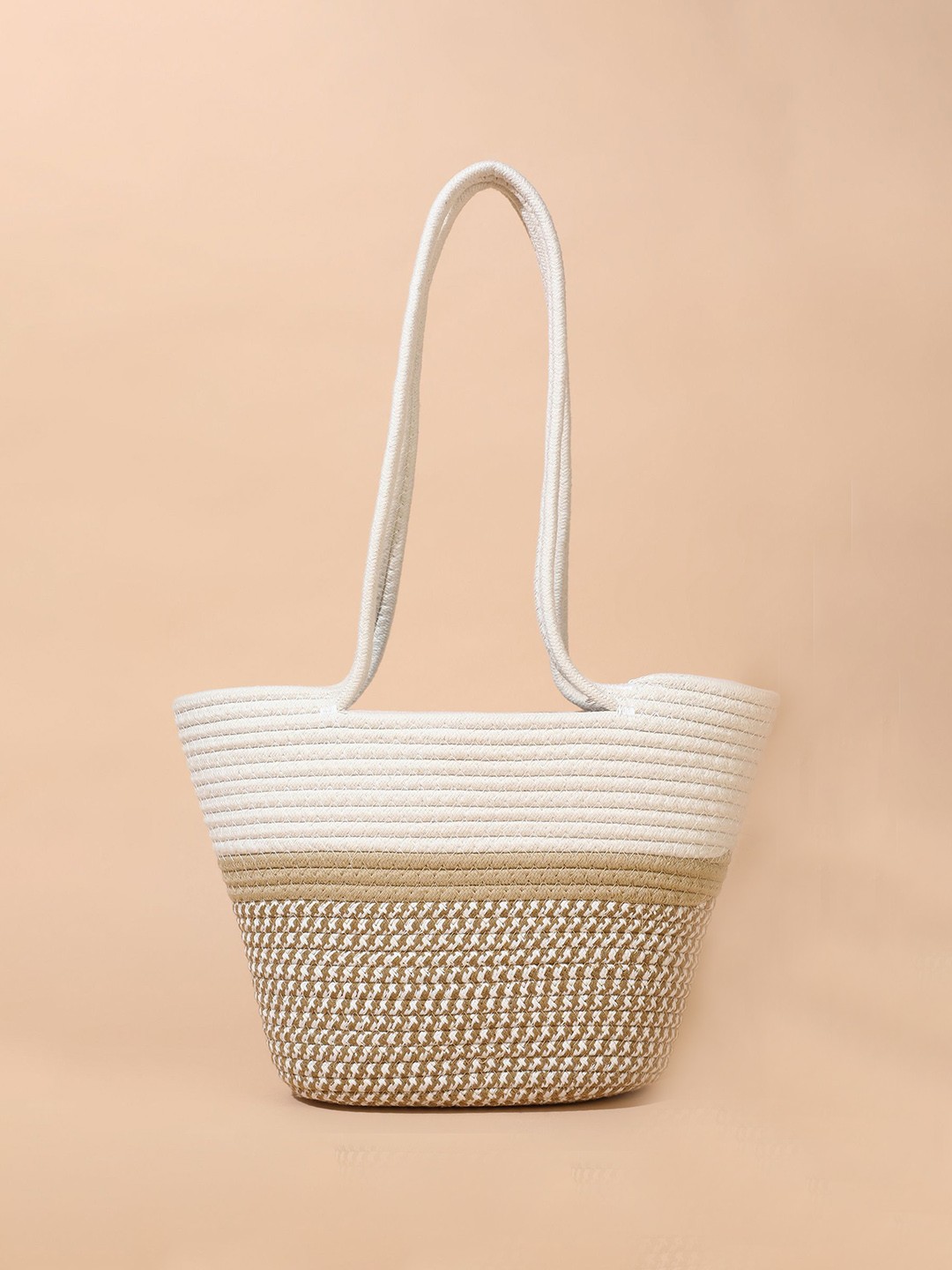 

LULU & SKY Striped Structured Handheld Bag with Cut Work, Khaki