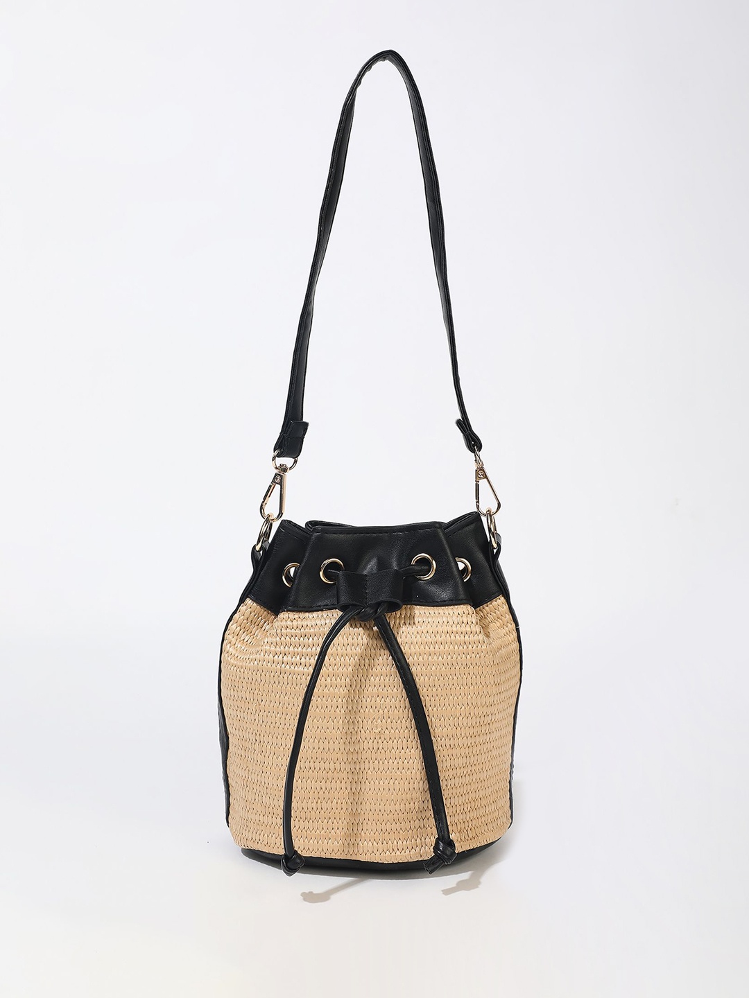 

LULU & SKY PU Oversized Bucket Handheld Bag with Tasselled, Black