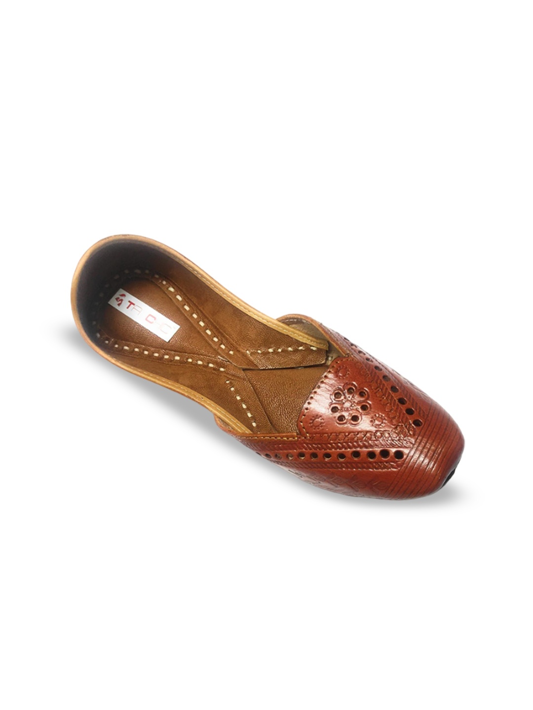 

Ta Chic Women Embellished Ethnic Mojaris with Laser Cuts Flats, Brown