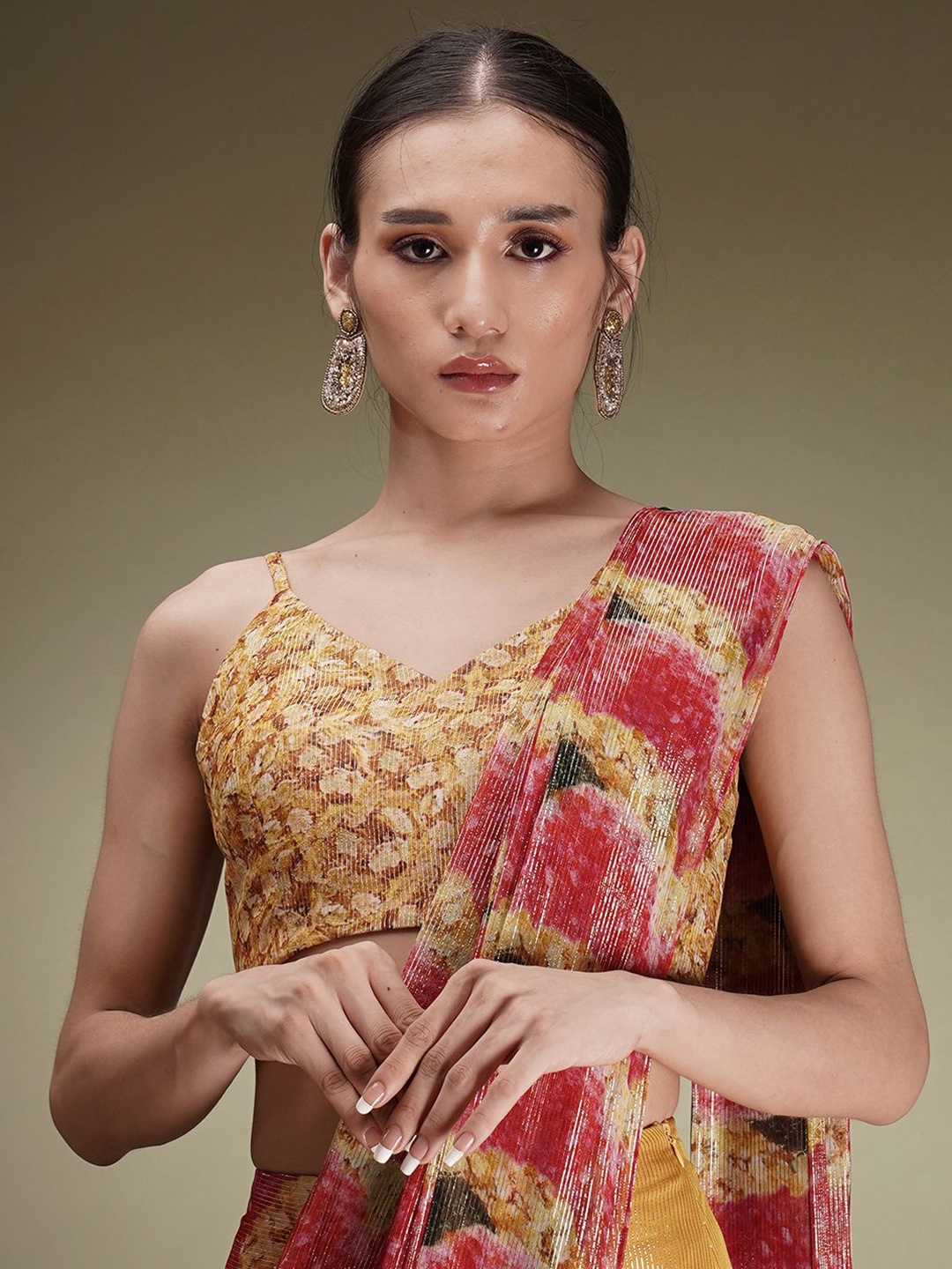 

Breathe by Aakanksha Singh Printed Floral Pure Georgette Saree, Yellow
