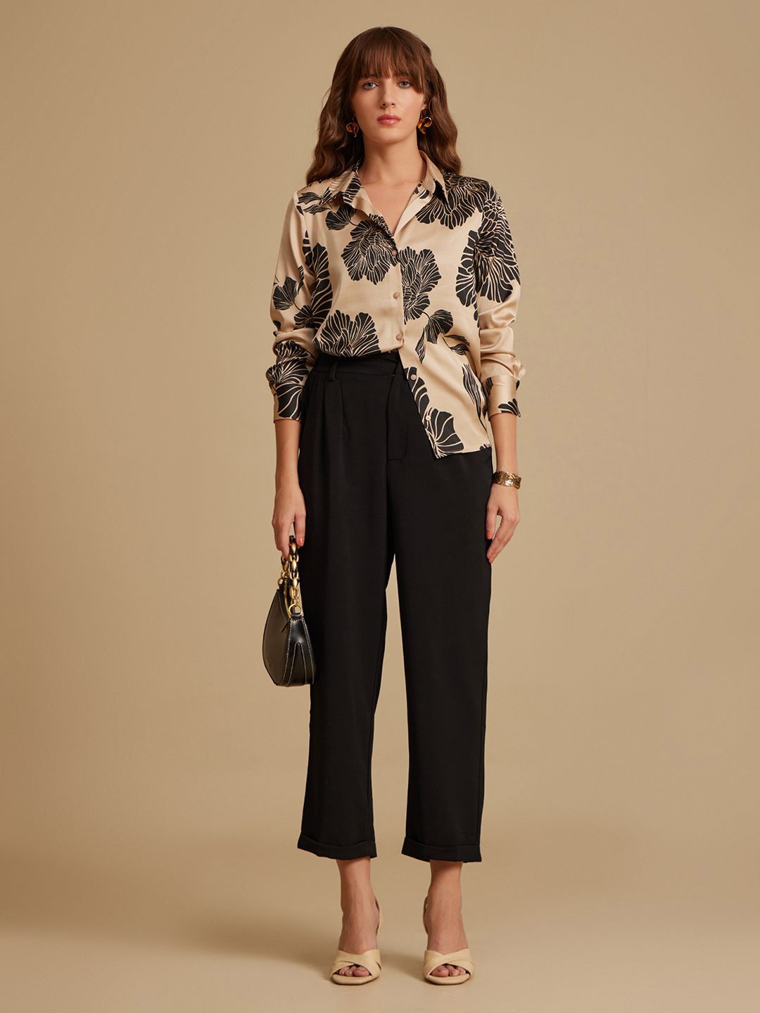 

Kazo Women Opaque Printed Formal Shirt, Beige
