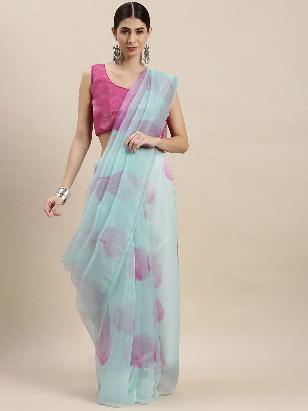 

KIMISHA Floral Printed Organza Saree, Blue