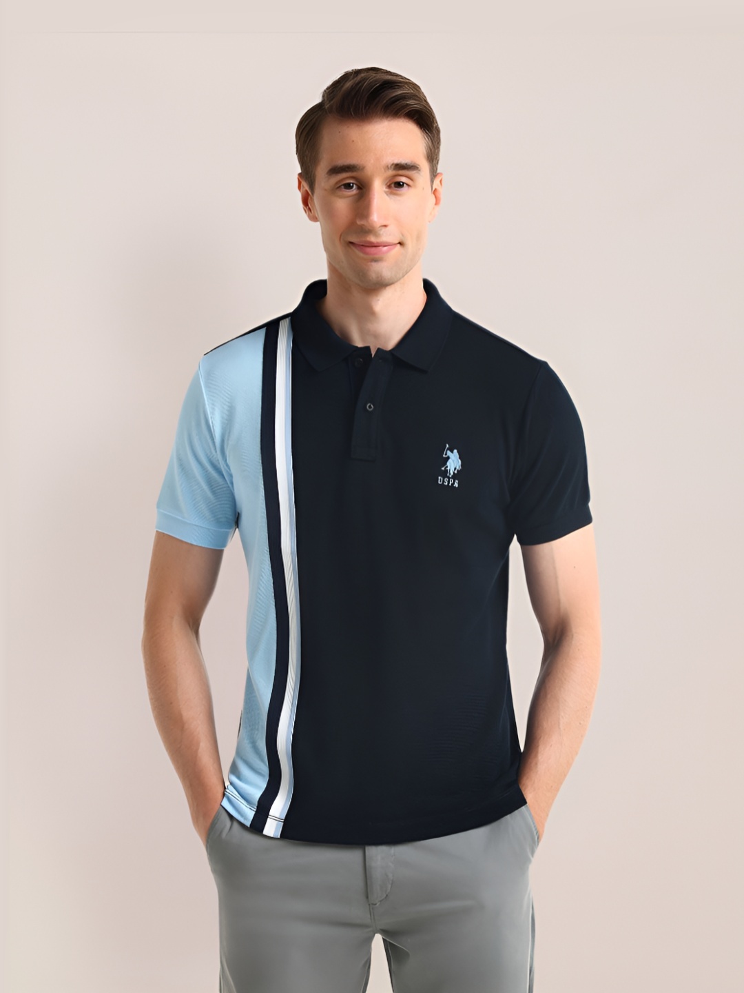 

U.S. Polo Assn. Men Polo Collar Applique Slim Fit T-shirt, Blue