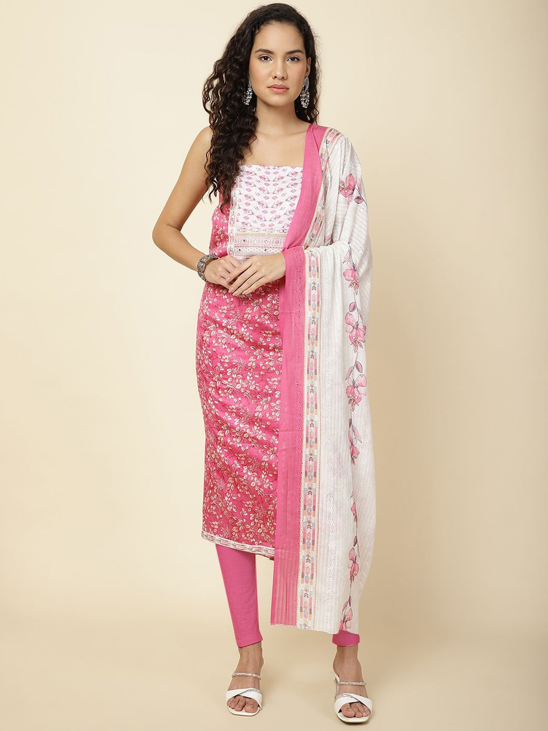 

Meena Bazaar Printed Unstitched Dress Material, Pink