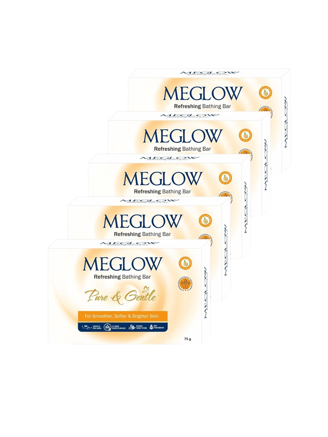 

MEGLOW Set Of 5 Pure & Gentle Refreshing Bathing Bar - 75g Each, White