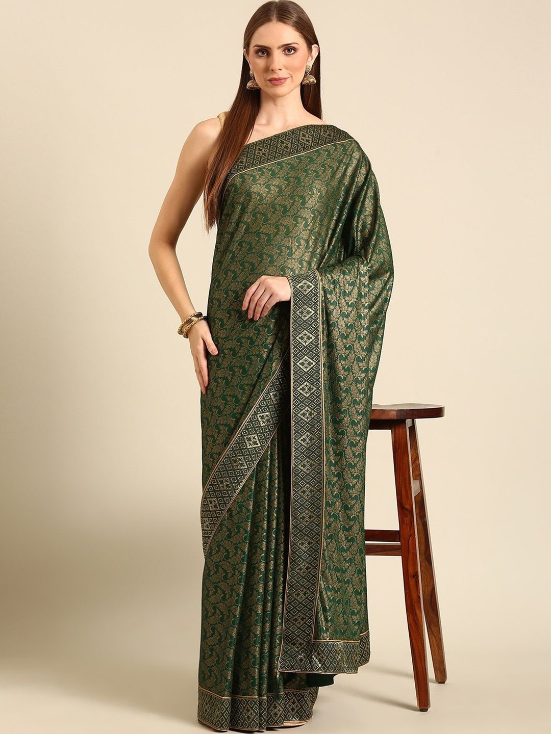 

all about you Woven Design Silk Blend Saree, Green