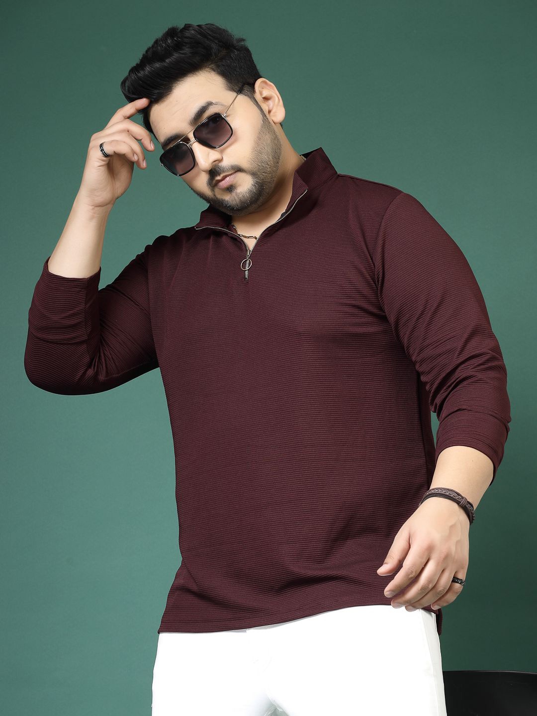 

Rigo Plus Size Slim Fit Striped High Neck Long Sleeves T-shirt, Red